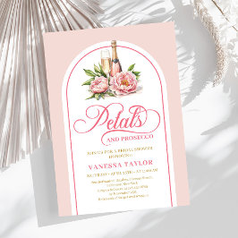 Trendy petals and prosecco blush and gold invite kaart