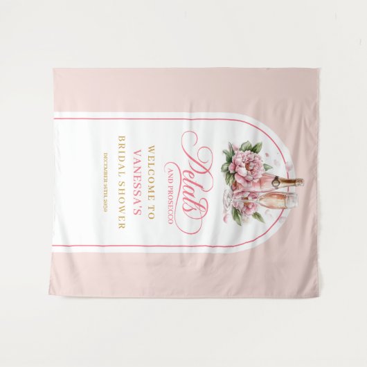 Trendy petals and prosecco bridal shower backdrop wandkleed (Voorkant (horizontaal))