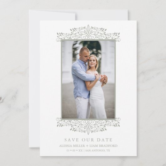 Trendy Photo Chic Ornament Sophisticated Wedding Save The Date (Voorkant)