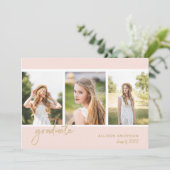 Trendy Photo Collage Blush Pink Gold Afstuderen Aankondiging (Staand voorkant)