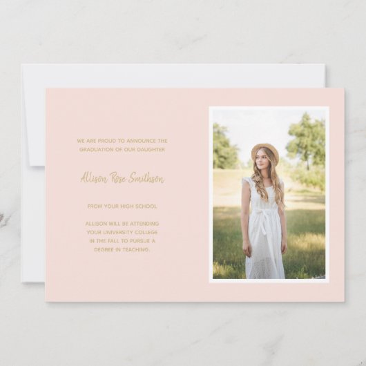 Trendy Photo Collage Blush Pink Gold Afstuderen Aankondiging (Achterkant)