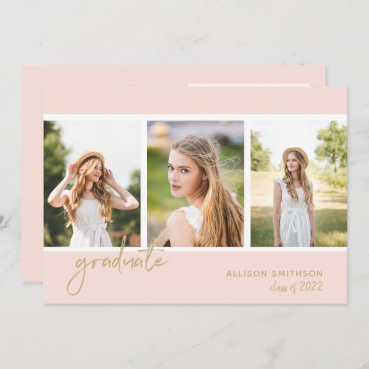 Trendy Photo Collage Blush Pink Gold Afstuderen Aankondiging (Voorkant / Achterkant)