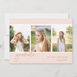 Trendy Photo Collage Blush Pink Gold Afstuderen Aankondiging