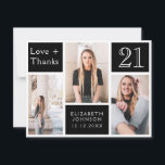 Trendy Photo Collage Happy 21st Birthday Bedankkaart<br><div class="desc">Dit trendy fotocollage ontwerp biedt ruimte voor drie foto's. U kunt de naam toevoegen van de persoon die zijn verjaardag viert,  evenals zijn leeftijd en verjaardagsdatum.</div>
