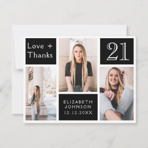 Trendy Photo Collage Happy 21st Birthday Bedankkaart