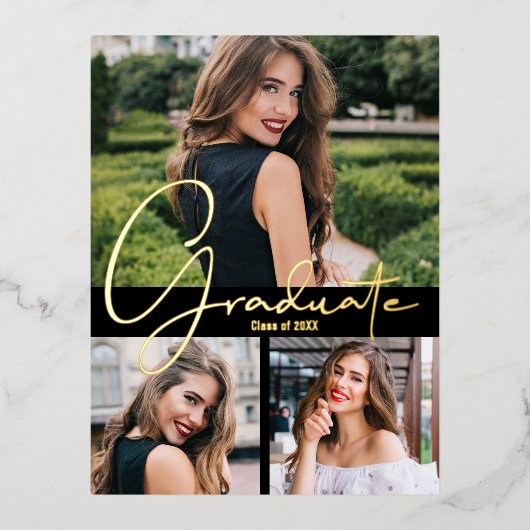 Trendy Photo Graduation Party Folie Uitnodiging Briefkaart (Voorkant)