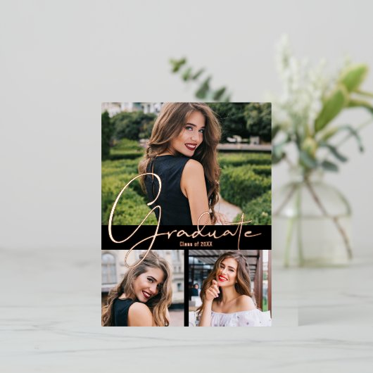 Trendy Photo Graduation Party Folie Uitnodiging Briefkaart (Staand Voorkant)