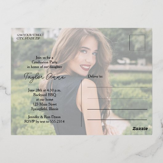 Trendy Photo Graduation Party Folie Uitnodiging Briefkaart (Achterkant)