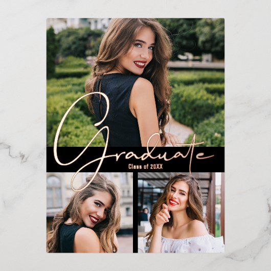 Trendy Photo Graduation Party Folie Uitnodiging Briefkaart (Voorkant)