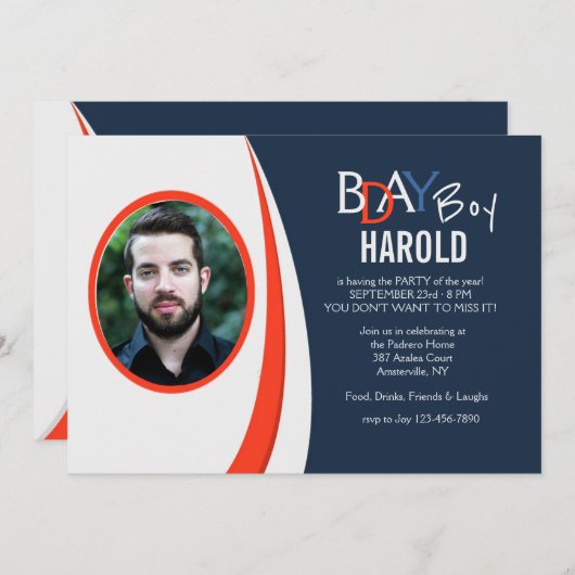 Trendy Photo Invitation Kaart (Voorkant / Achterkant)