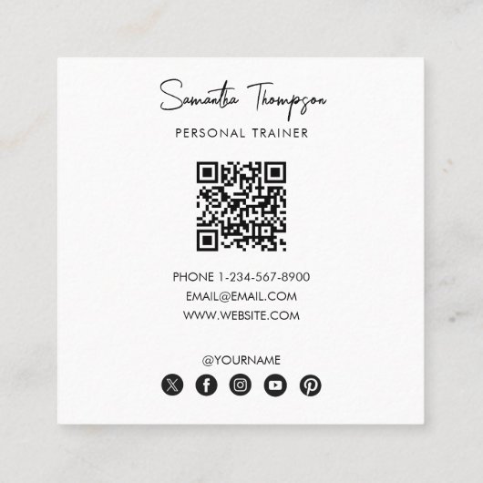 Trendy Photo Personal Trainer Fitness QR Code Vierkante Visitekaartje (Achterkant)