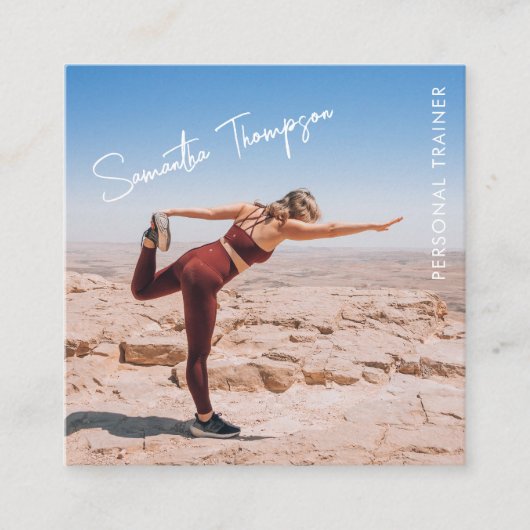 Trendy Photo Personal Trainer Fitness QR Code Vierkante Visitekaartje (Voorkant)