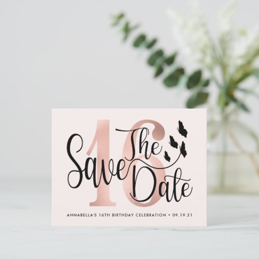 Trendy Photo Sweet 16 Save the Date Briefkaart (Staand voorkant)