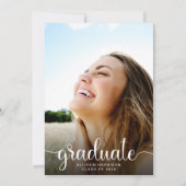 Trendy Photo White Script Afstudeerfeest Kaart (Voorkant)
