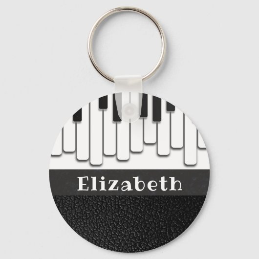 Trendy Piano Keys en Faux Black Leather Monogram Sleutelhanger (Voorkant)