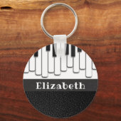 Trendy Piano Keys en Faux Black Leather Monogram Sleutelhanger (Voorkant)