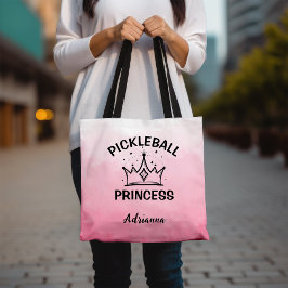 Trendy Pickleball Princess Pink Ombre with Crown Tote Bag
