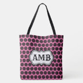 Trendy Pickleball Zwart & Roze 3 letter Monogram Tote Bag (Achterkant)