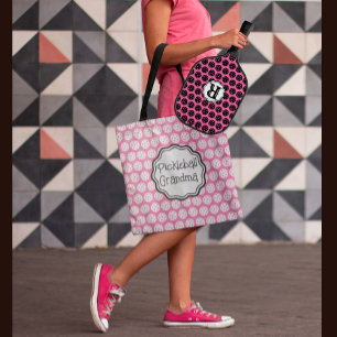 Trendy Pickleball Zwart & Roze 3 letter Monogram Tote Bag