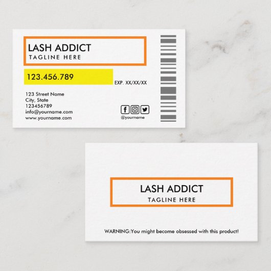 Trendy pil fles wimpers Verpakking Label (Voorkant / Achterkant)