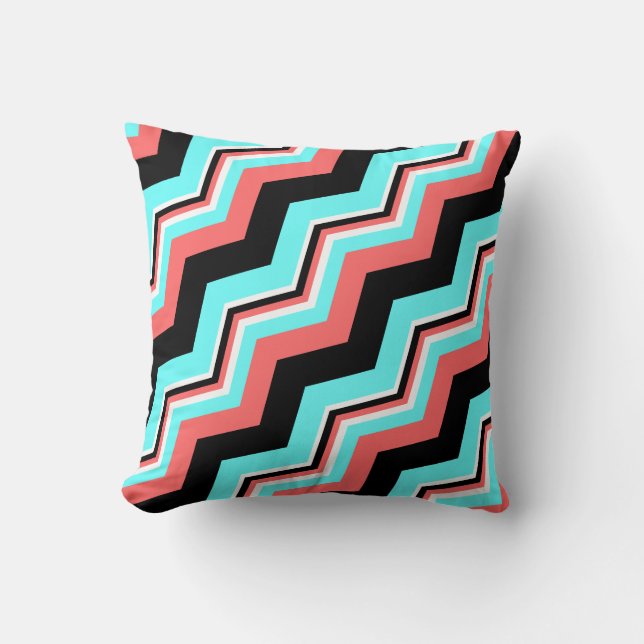 Trendy Pillow; Zwart, wit, koraal en Blauwgroen Ch Kussen (Voorkant)