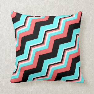Trendy Pillow; Zwart, wit, koraal en Blauwgroen Ch Kussen