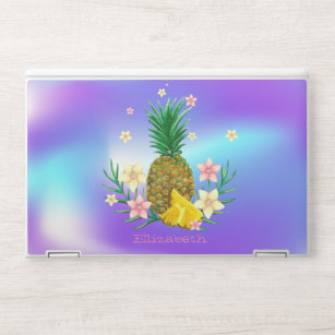 Trendy Pineapple Flowers Holographic Ombre HP Laptopsticker