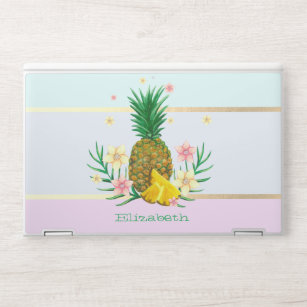 Trendy Pineapple Flowers Pastel Stripe HP Laptopsticker