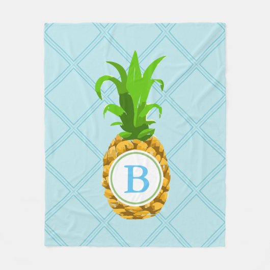 Trendy Pineapple & Initiaal Letter Fleece Deken (Voorkant)
