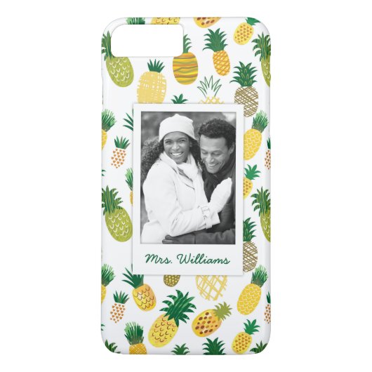 Trendy Pineapple Pattern | Foto en naam toevoegen Case-Mate iPhone Case (Achterkant)