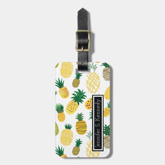 Trendy Pineapple Pattern | Jouw namen toevoegen Bagagelabel (Voorkant verticaal)