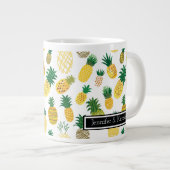 Trendy Pineapple Pattern | Jouw namen toevoegen Grote Koffiekop (Voorkant rechts)