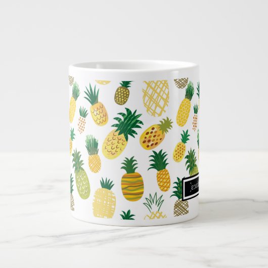 Trendy Pineapple Pattern | Jouw namen toevoegen Grote Koffiekop (Voorkant)