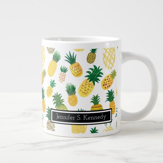 Trendy Pineapple Pattern | Jouw namen toevoegen Grote Koffiekop (Rechts)