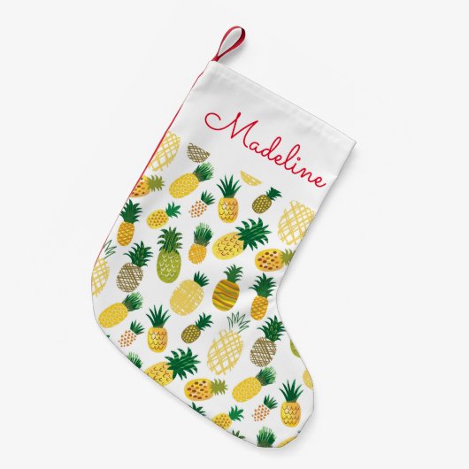 Trendy Pineapple Pattern | Jouw namen toevoegen Kleine Kerstsok (Voorkant (Hangend))
