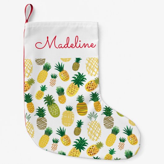 Trendy Pineapple Pattern | Jouw namen toevoegen Kleine Kerstsok (Voorkant)