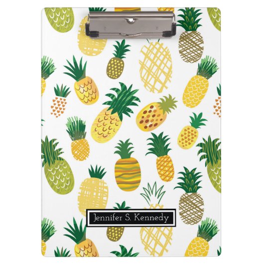 Trendy Pineapple Pattern | Jouw namen toevoegen Klembord (Voorkant)