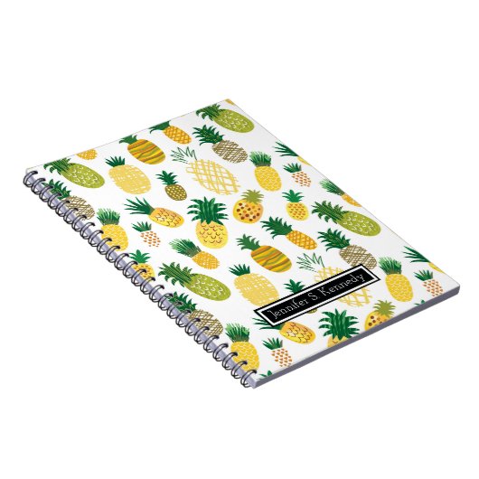 Trendy Pineapple Pattern | Jouw namen toevoegen Notitieboek (Rechterzijde)