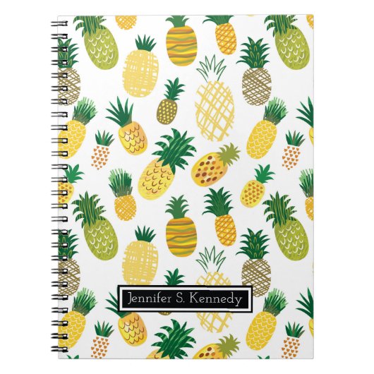 Trendy Pineapple Pattern | Jouw namen toevoegen Notitieboek (Voorkant)