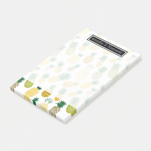 Trendy Pineapple Pattern | Jouw namen toevoegen Post-it® Notes (Schuin)