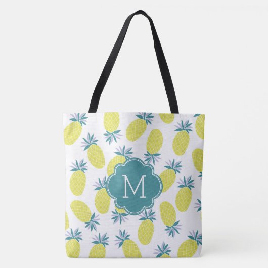 Trendy Pineapples Pattern Monogram Tote Bag (Voorkant)