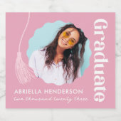 Trendy Pink Afstuderen Foto Sparkling Wijnetiket (Enkel label)