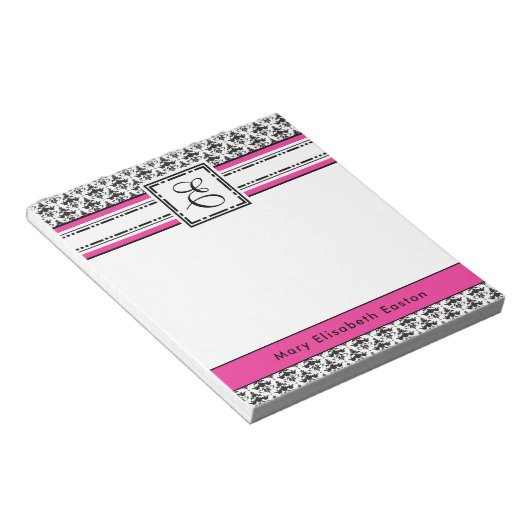 Trendy Pink and Black Lady's Monogram E Notitieblok (Schuin)