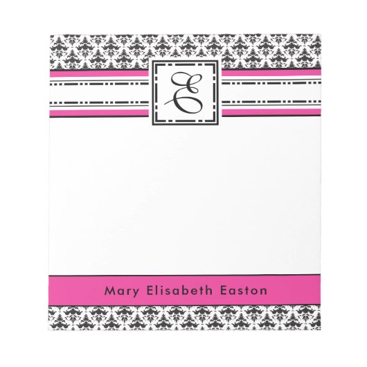 Trendy Pink and Black Lady's Monogram E Notitieblok (Voorkant)
