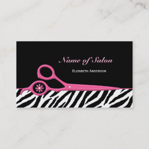 Trendy Pink and Black Zebra Hair Salon Scissors Visitekaartje