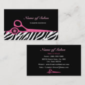 Trendy Pink and Black Zebra Hair Salon Scissors Visitekaartje (Voorkant / Achterkant)