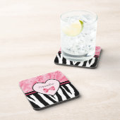 Trendy Pink and Black Zebra Pattern Bow and Name Bier Onderzetter (Rechterzijde)