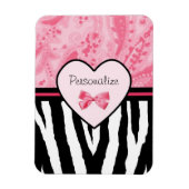 Trendy Pink and Black Zebra Pattern Bow and Name Magneet (Verticaal)