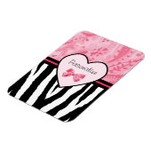 Trendy Pink and Black Zebra Pattern Bow and Name Magneet (Linkerzijde)