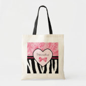 Trendy Pink and Black Zebra Pattern Bow and Name Tote Bag (Voorkant)